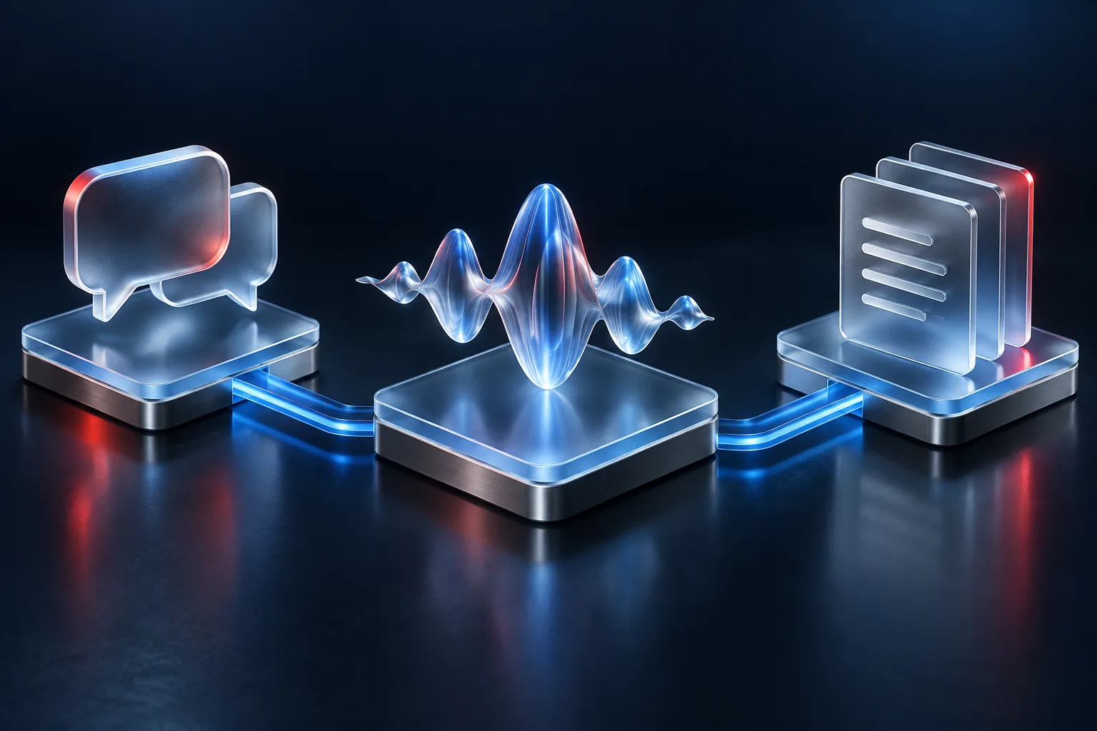 Connected glass chat, voice and document platforms illustrating an AI workflow